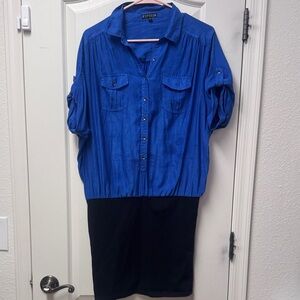 Express Royal Blue and Black Shirt Dress